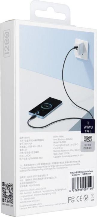 Produktbild Wiwu Cable - Platinum Series Data Cable Wi-C019 USB A to USB C 3A 1,2m - black (1.20 m)