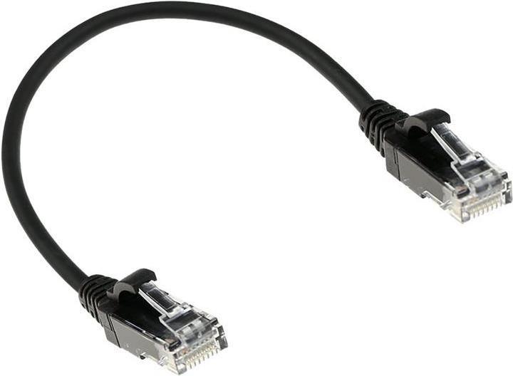 Actual product image Black 0.25 meter LSZH U/UTP CAT6 datacenter slimline patch cable snagless with RJ45 connectors (U/FTP, CAT6, 0.25 m)