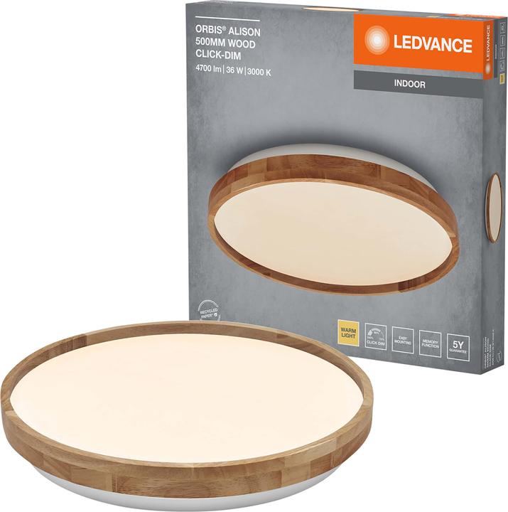 Produktbild Ledvance LED-Deckenleuchte 4099854283604, mit Holzring, dimmbar, 3000K (2600 lm)