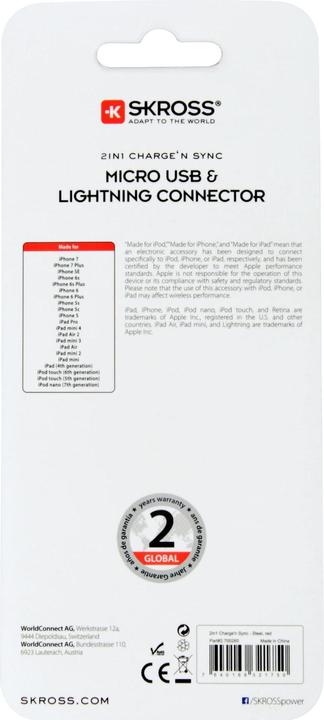 Actual product image Skross 2in1 - Charge'n Sync cable (1 m, USB 2.0)