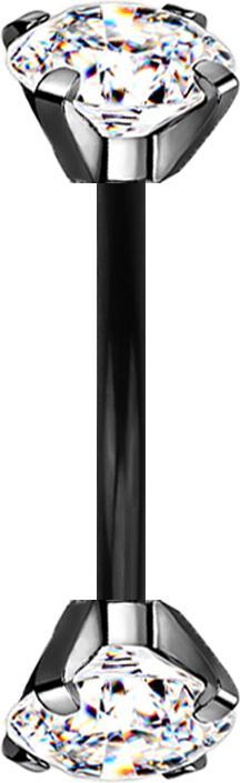 Produktbild Star Piercing Micro Banane schwarz Innengewinde mit zwei Kristalle silber gefasst (ohne Messing, Chirurgenstahl 316L)