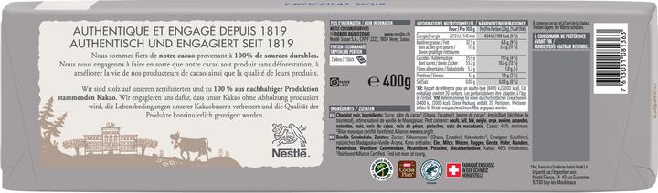 Valeurs nutritives et ingrédients Cailler Crémant Tablette Chocolat Noir (400 g)