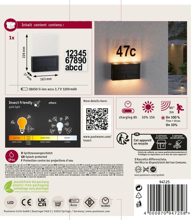 Actual product image Paulmann Solar house number light (18 lm, IP44)