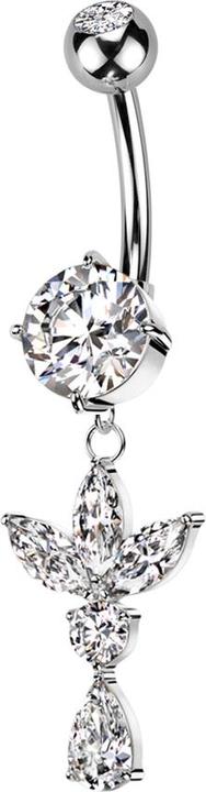 Star Piercing Banane silber mit zwei Kugeln Kristall silber Anhänger drei Ovale ein runder und ein Tropfen Kristal (Chirurgenstahl 316L, Messing)