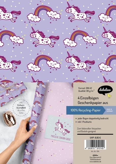 Immagine prodotto Dabelino Set di carta da regalo per bambini, unicorno (Carta da regalo, 4 x)