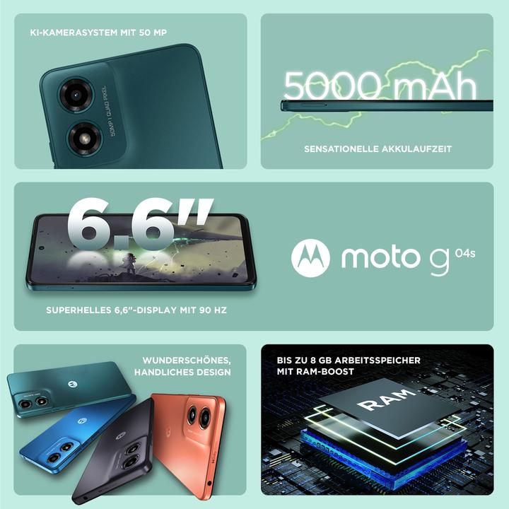 Produktbild Motorola moto g04s (64 GB, Sea Green, 6.60", Dual SIM, 50 Mpx, 4G)