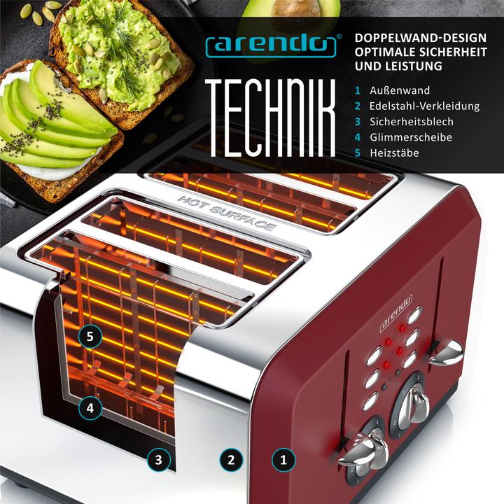 Immagine prodotto Arendo Tostapane in acciaio inox 4 fette, automatico, acciaio inox, involucro termoisolante a doppia