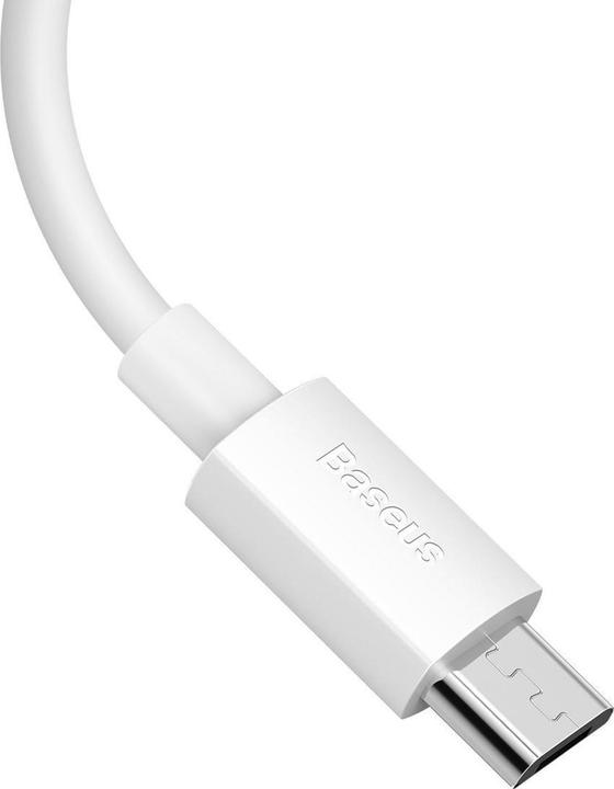 Actual product image Baseus Simple Wisdom Data Cable Kit USB to Micro 2.1A (2PCS/Set) 1.5m White (1.50 m)