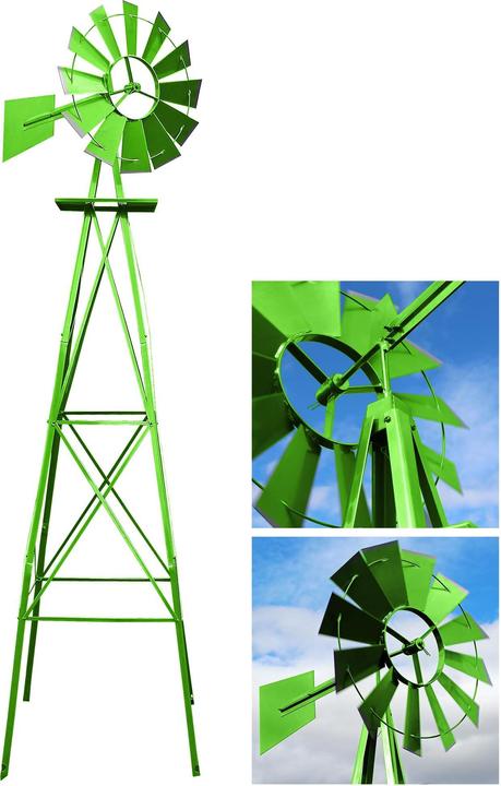 Actual product image Wiltec Windmill with 245cm height Windmill in green Wind chime Garden decoration climbing aid