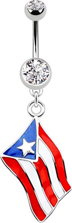 Produktbild Star Piercing Banane silber mit Anhänger Flagge Puerto Rico (ohne Messing, Chirurgenstahl 316L)