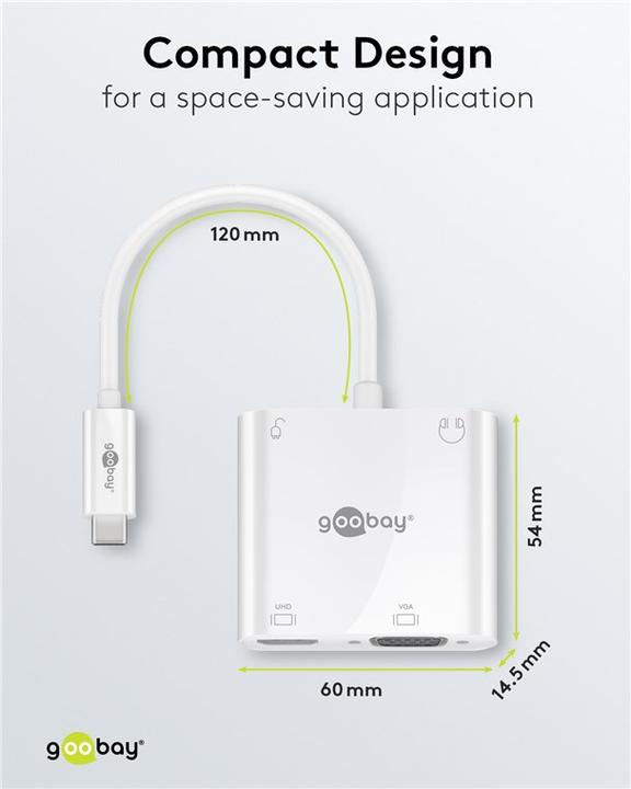 Actual product image Goobay USB-C™ Multiport Adapter HDMI™+VGA+PD 100 W, 1pcs. in polybag, White (HDMI, VGA)