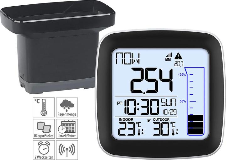 Image du produit Infactory Station météo numérique sans fil avec capteur extérieur et pluviomètre