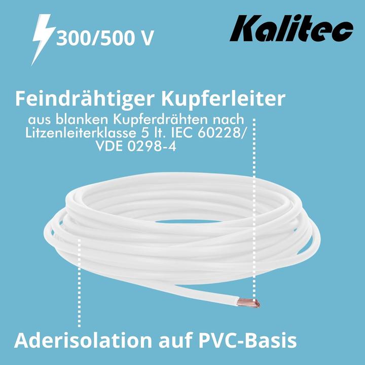 Actual product image Kalitec 10 metres H05V-K 0.75 mm² white Wiring cable I Flexible core cable I PVC single core I (10 m)