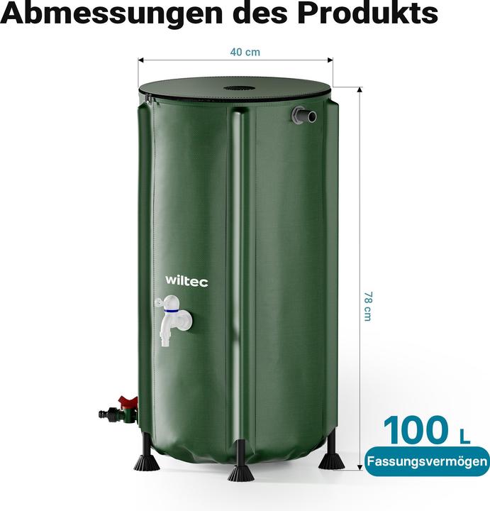 Produktbild Wiltec Regentonne faltbar 100l Regenwassertonne Wassertank Regenfass Wassertonne (100 l)
