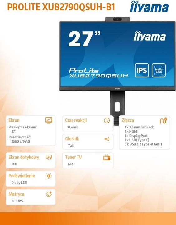 Produktbild iiyama TFT 27,0/68,5cm ProLite XUB2790QSUH *schwarz* 16:9 (2560 x 1440 Pixel, 27")