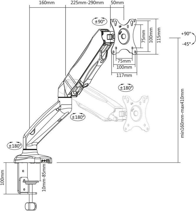 Produktbild Monitor desk mount, 1 screen up to 32", gas spring (Tisch, 32")