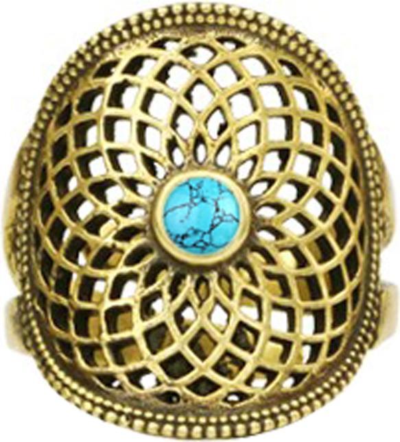 Immagine prodotto Star Piercing Ring vergoldet Blume des Lebens mit Türkis Stein (57)