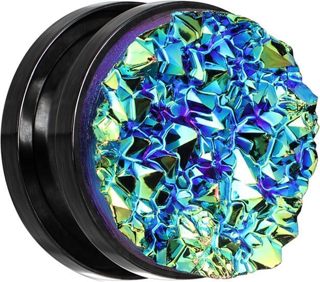 Star Piercing Flesh Plug schwarz mit Druse Stein dunkelblau (Chirurgenstahl 316L)