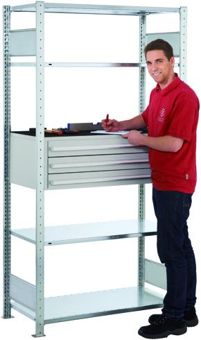 Produktbild Schulte Lagertechnik Stecksystem Grundregal MULTIplus150 mit 3 Schubladen
