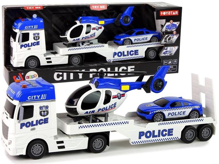 Produktbild Lean Toys Polizeiautotransporter-Kit, Hubschrauber-Soundlichter