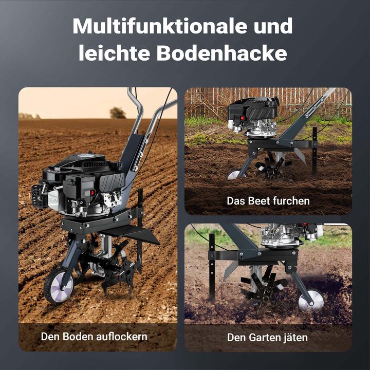 Produktbild Wiltec Benzin Bodenhacke 36cm Gartenhacke mit Motor 144ccm Motorhacke Bodenfräse