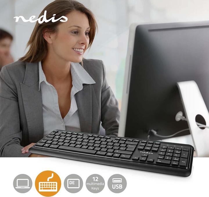 Immagine prodotto Nedis Tastiera cablata | USB-A | Multimedia | QWERTZ | DE-Layout | Tastiera numerica (DE, Cablato)
