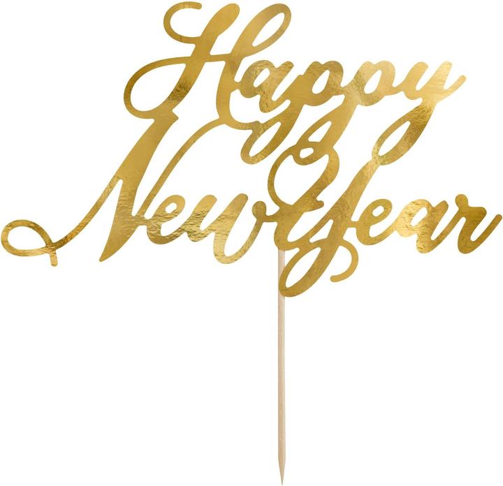 Partydeco Kuchen-Topper Happy New Year 1 Stück, Gold