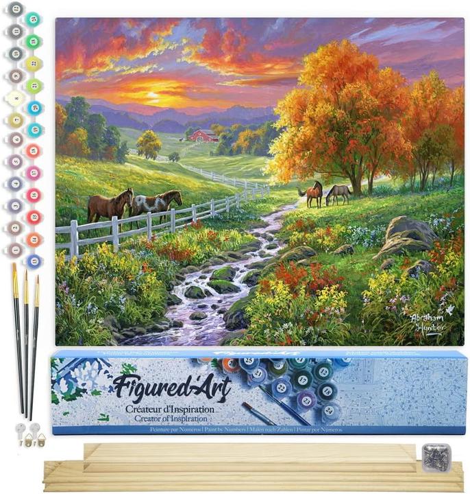 Image du produit Figured'Art Peinture par numéros - Coucher de soleil paysager et chevaux