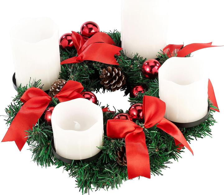 Produktbild Britesta Adventskranz mit weissen LED-Kerzen, rot geschmückt