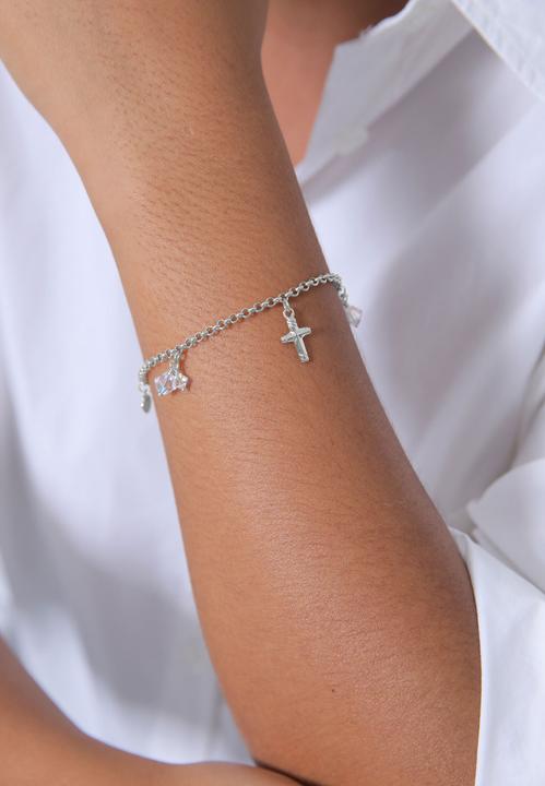 Immagine prodotto Elli Bettelarmband mit Symbolen und Kristallen (18 cm, Argento)