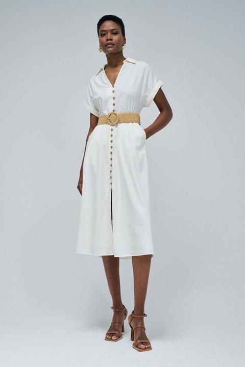 Salsa Jeans Midikleid Linen Shirt Dress With Front Buttoned Belt