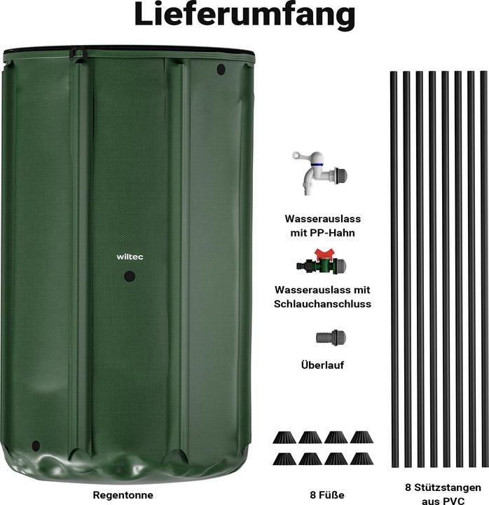 Produktbild Wiltec Regentonne faltbar 500l Regenwassertonne Wassertank Regenfass Wassertonne (500 l)