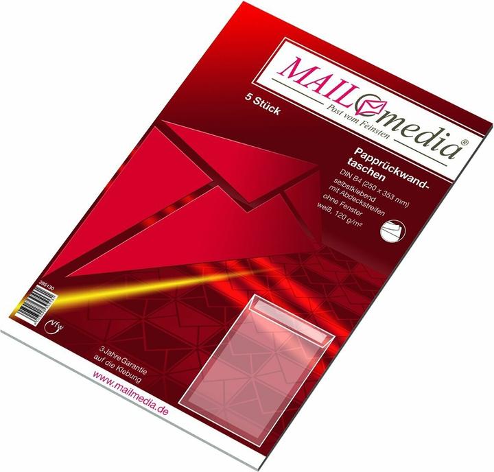 Produktbild Mayer-Network 30002544 Papprückwandtaschen B4, ohne Fenster, 120 g/qm, weiss, 5 Stück (5 x)