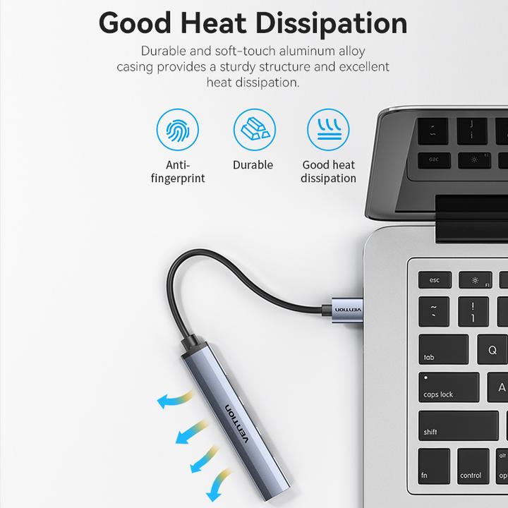 Actual product image Vention Mini Hub USB 3.0 to USB 3.0/3x2.0 CKOHB 0.15m (USB-C, 4 Ports)