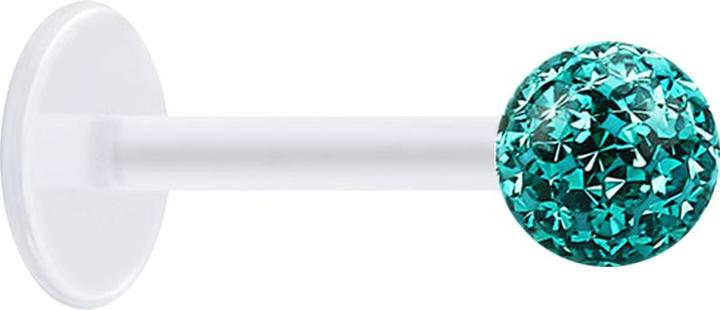 Produktbild Star Piercing Micro Labret transparent mit Kristallkugel türkis und Epoxy Schutzschicht (ohne Messing, Chirurgenstahl 316L, Bioflex)