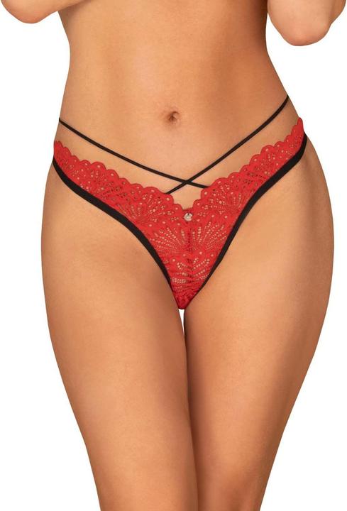 Produktbild Obsessive Mettia Sexy Lace Thong - Black/Red (S/M)
