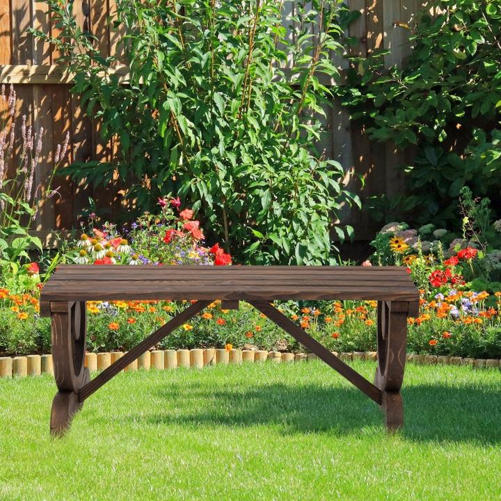 Produktbild Swisshandel24 Gartenbank Holz Wetterfest Sitzbank Gartenmöbel Rustikale Bank Natur 98 x 50 x 39,5 cm
