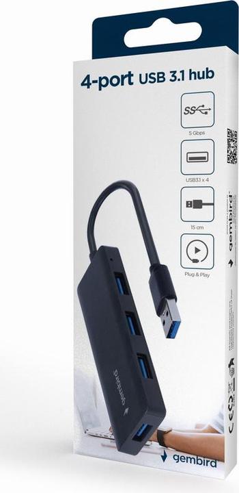 Image du produit Gembird I/O HUB USB3.1 4PORT/UHB-U3P4-03 (USB-C, 4 Ports)