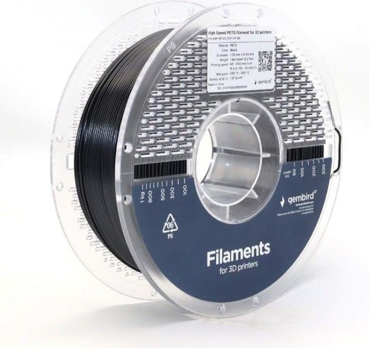 Actual product image Gembird High Speed PETG (PET, PETT) - Sort - 1.75mm - 1 kg (PETG, 1.75 mm, 1000 g, Black)