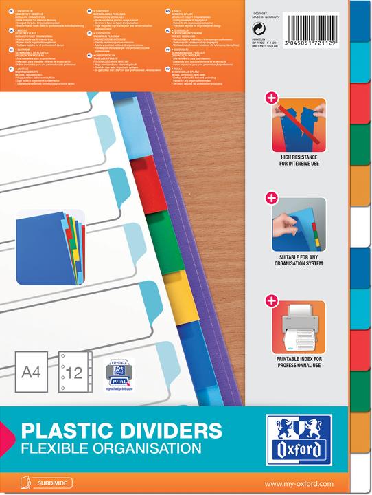 Actual product image Oxford Divider Coloured A4 Pp 12 Tabs