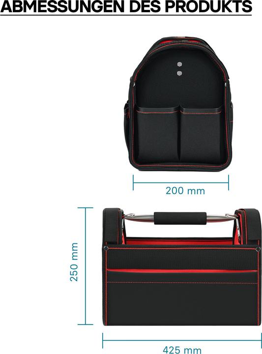 Image du produit Wiltec Sac à outils Taille XL Bandoulière réglable et Poignée Poches intérieures et extérieures Porte-outil