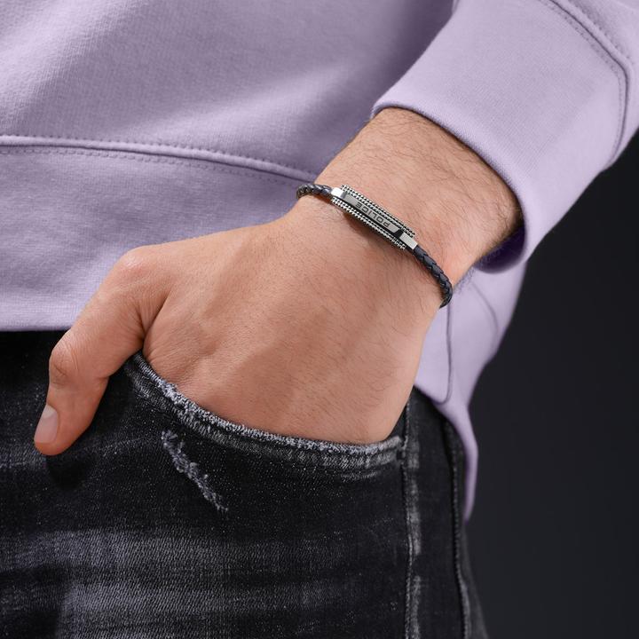 Actual product image Police Gripcord bracelet (19 cm, Leather, Stainless steel)
