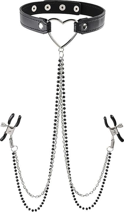 Actual product image Sex & Mischief S&M - Cupid Collar with Nipple Jewelry
