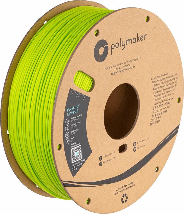 Actual product image Polymaker PolyLite LW-PLA (PLA, 1.75 mm, 800 g, Green)