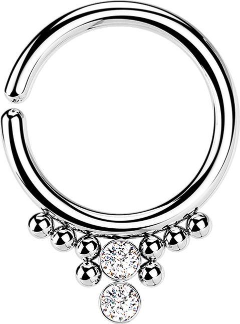 Actual product image Star Piercing Micro Piercing Ring silver eight balls and two crystals silver (Surgical steel 316L, without brass)