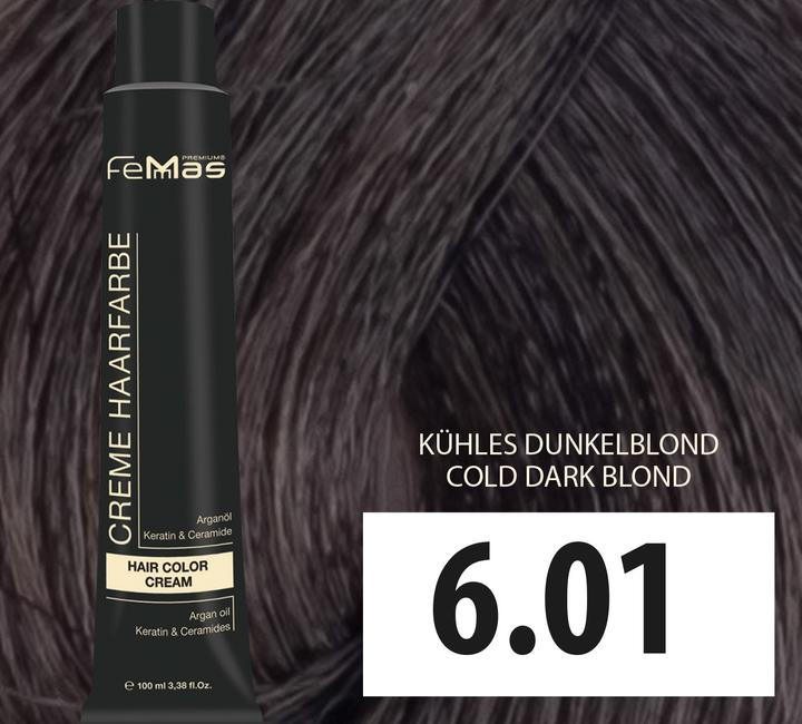 Immagine prodotto FemMas 6.01) Colore per capelli biondo scuro freddo 100ml (Biondo scuro fresco 100ml)