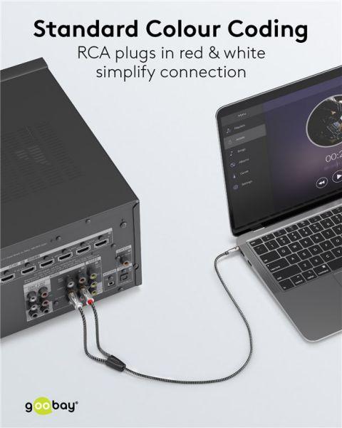 Produktbild Goobay Audio Adapterkabel AUX, 3,5-mm-Klinke zu Stereo-Cinch-Stecker, 1 m, Sharkskin Grey (1 m, Cinch)