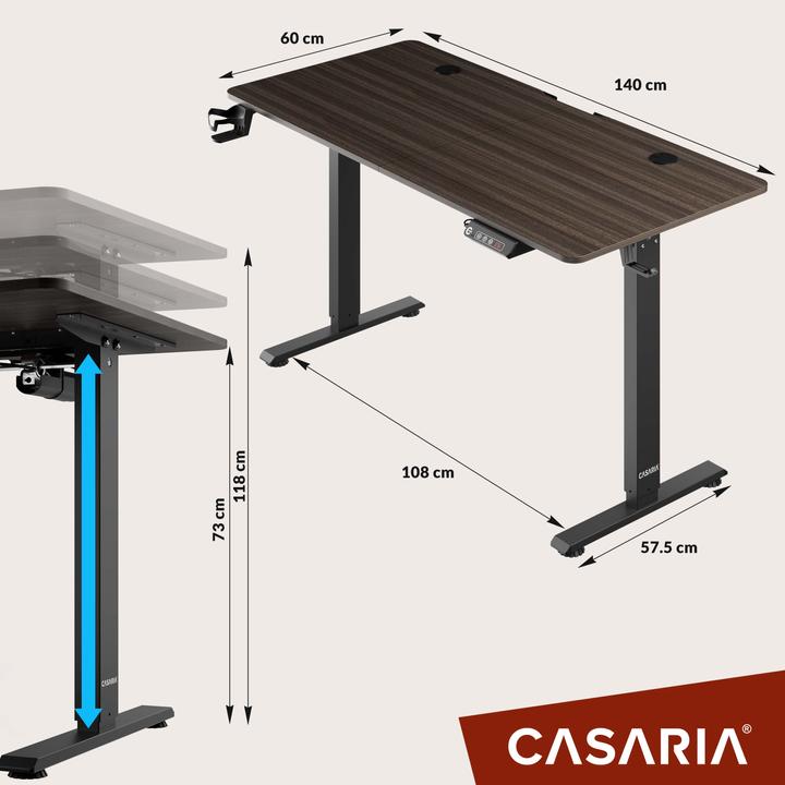 Actual product image Casaria Desk with adjustable height (140 x 60 x 118 cm)