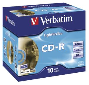 Produktbild Verbatim CD-R, 700MB, 52x, Lightscribe, Jewel Case (10 x)