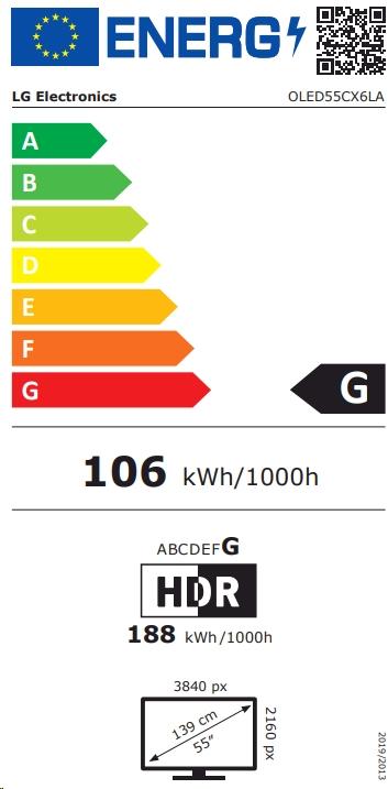 Label énergétique LG OLED55CX (55", OLED, 4K, 2020)